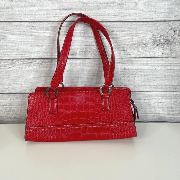 Tommy Hilfiger Handbags - Y2K Tommy Hilfiger Shoulder Bag Red Croc Embossed Leather Pockets Preppy